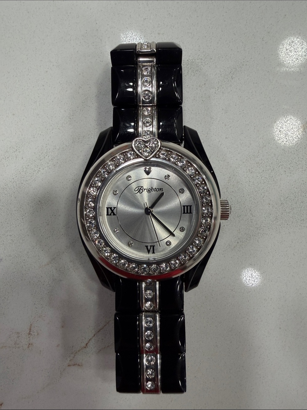 Brighton Black and Silver Crystal-Embellished Women's Watch